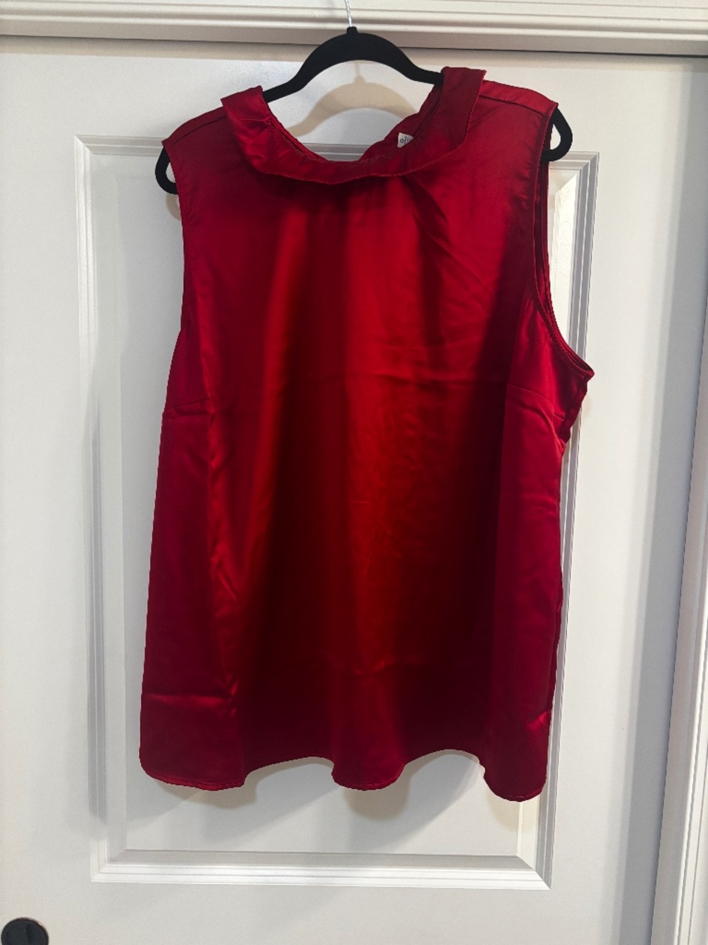 Red Satin Sleeveless Holiday Blouse